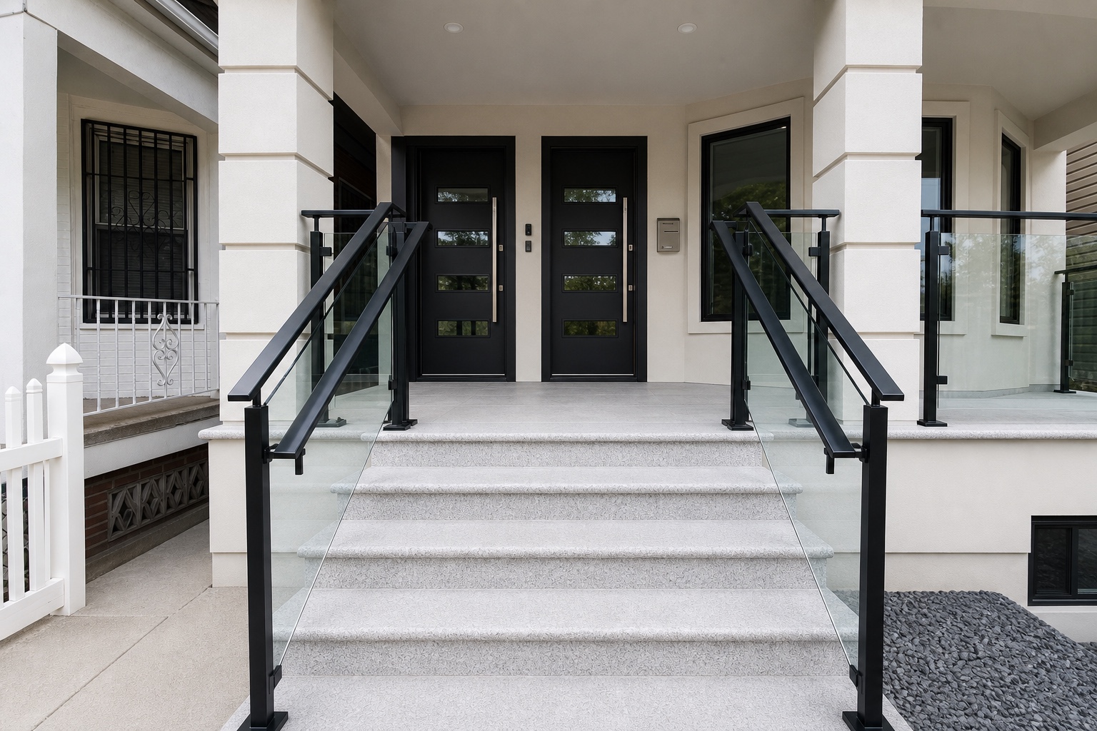 Custom powder-coated architectural entry handrail